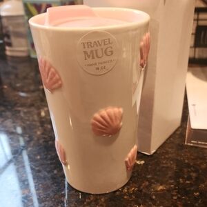 Hand-Painted Travel Mug with Pink Shells